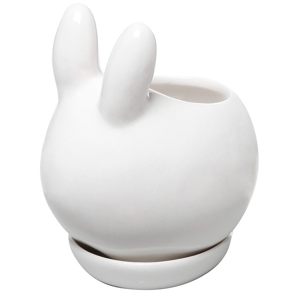Source Unknown Other - Mini Ceramic Bunny Rabbit Flower/Succulent Planter with Detached Saucer